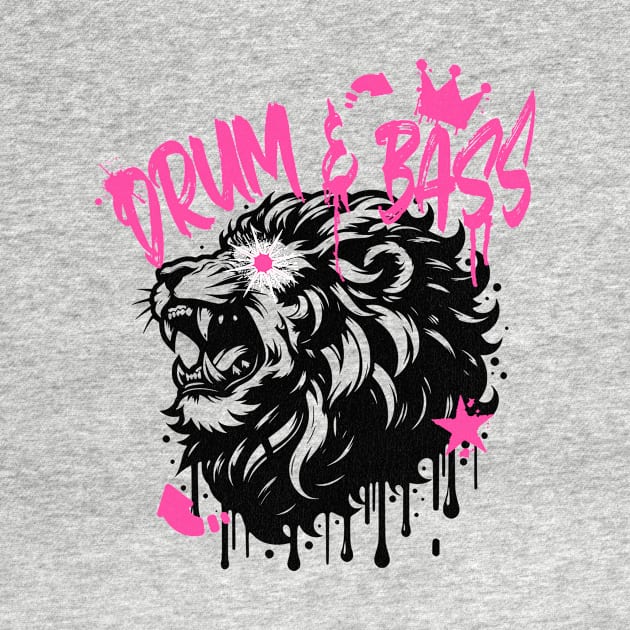 DRUM AND BASS  - Stenciled Lion (black/pink) by DISCOTHREADZ 